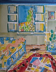 „An einem heissen Nachmittag“, Ölkreide auf Papier, 50 x 60 cm, © Wolfgang Marquart 1997