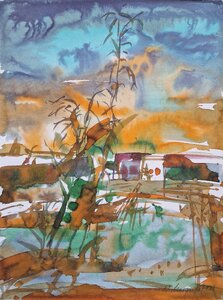 „Bambushain“, Aquarell mit Rahmen, 40 x 50 cm, © Wolfgang Marquart