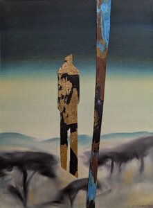 Ohne Titel I, Öllasur mit Holzfurnier, 50 x 70 cm, © Wolfgang Marquart 2001