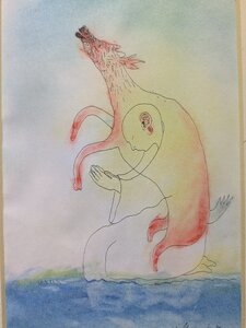 „Ach, zwei Seelen wohnen in meiner Brust“, Pastellkreide und Tusche auf Papier, 24 x 30cm, © Wolfgang Marquart 1998