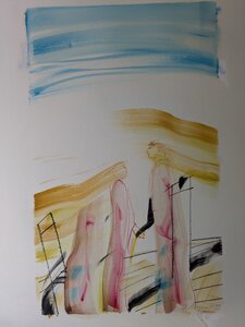„Athena offenbart sich dem Heimkehrer“, Öllasur und Kreide auf Papier, 100 x 70 cm, © Wolfgang Marquart 1999