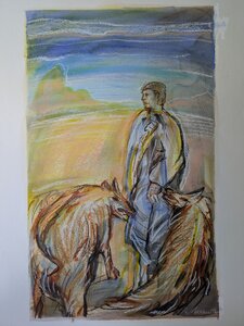 „Der Aufbruch des Telemach“, Öllasur und Kreide auf Papier, 100 x 70 cm, © Wolfgang Marquart 1999