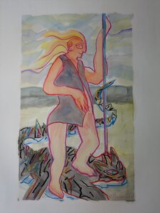 „Der Lindwurmbezwinger“, Öllasur und Kreide auf Papier, 100 x 70 cm, © Wolfgang Marquart 2007