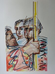 „Der Ruf der Sirenen“, Öllasur und Kreide auf Papier, 100 x 70 cm, © Wolfgang Marquart 1999