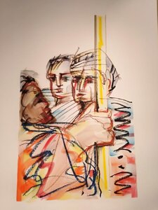 Odyssee Zyklus „Die Gefährten“, Öllasur und Kreide auf Papier, 100 x 70 cm, © Wolfgang Marquart 1999