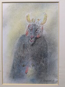 „Doppelbock“, Pastellkreide und Tusche auf Papier, 24 x 30cm, © Wolfgang Marquart 1998