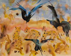„Drei Vögel im Sonnenlicht“, Aquarell, 60 x 50 cm, © Wolfgang Marquart