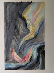 „In der Grotte der Najaden“, Öllasur und Kreide auf Papier, 100 x 70 cm, © Wolfgang Marquart 1999