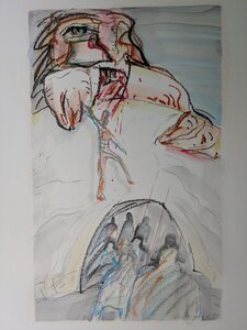 „In der Höhle des Polyphem“, Öllasur und Kreide auf Papier, 100 x 70 cm, © Wolfgang Marquart 1999