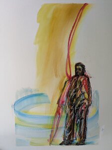 „Inos Schleier - Die Rettung“, Öllasur und Kreide auf Papier, 100 x 70 cm, © Wolfgang Marquart 1999