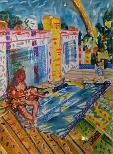„Nachmittags“, Ölkreide auf Papier, 53 x 43 cm, © Wolfgang Marquart 2001