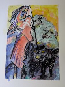 „Tierliebe“, Öllasur und Kreide auf Papier, 90 x 70 cm, © Wolfgang Marquart 2001