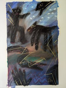 „Wut“, Öllasur und Kreide auf Papier, 100 x 70 cm, © Wolfgang Marquart 2001