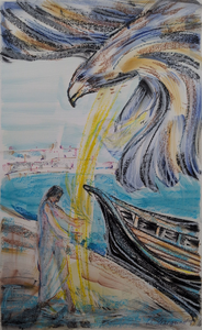 Odyssee Zyklus „Ithakas Ruf“, Öl/ Kreide auf Papier, 70 x 100 cm, © Wolfgang Marquart