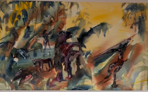 „Die Jagd“, Aquarell, 100 x 70 cm, © Wolfgang Marquart