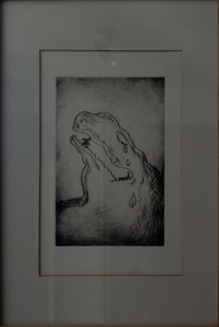 „Der Traum des Krokodils“, Radierung mit Rahmen, 19,5 x 27,5 cm, © Wolfgang Marquart