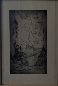 „Traumschiff“, Radierung mit Rahmen, 26,5 x 29 cm, © Wolfgang Marquart